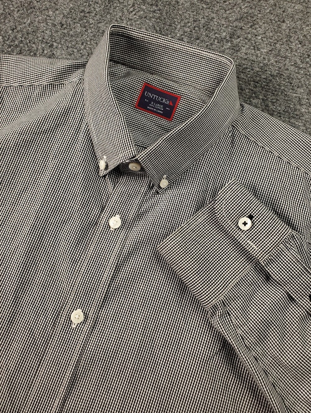 UNTUCKit Button Down Shirt XL Long Sleeve Micro Gingham Check Black White